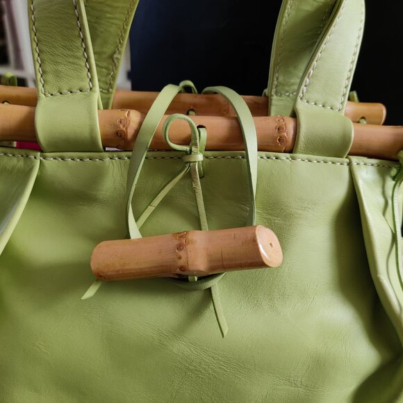 Hype Genuine Leather Bamboo Satchel Bag ~Gorgeous Lime Green Color - Picture 4 of 13